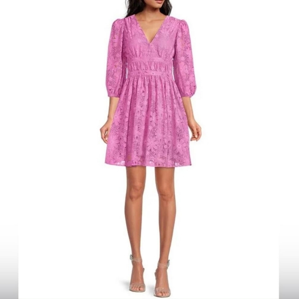 Rachel Parcell Orchid Lace 3/4 Sleeveless V Neck Dress